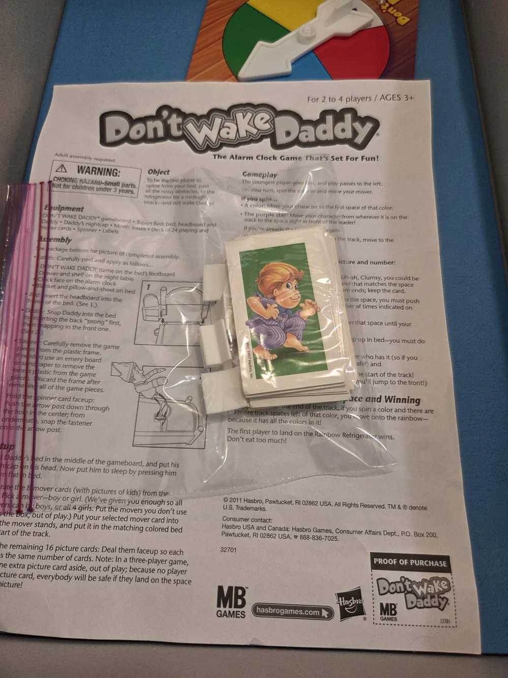 Don't Wake Daddy Board Game Hasbro Kids & Family 100% COMPLETE 2011 Preschool 3+